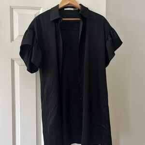 Alice & Olivia Black Short Sleeve Button-Up Shirt Dress